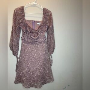 Purple Fit and Flare Mini Dress with Bishop Sleeves